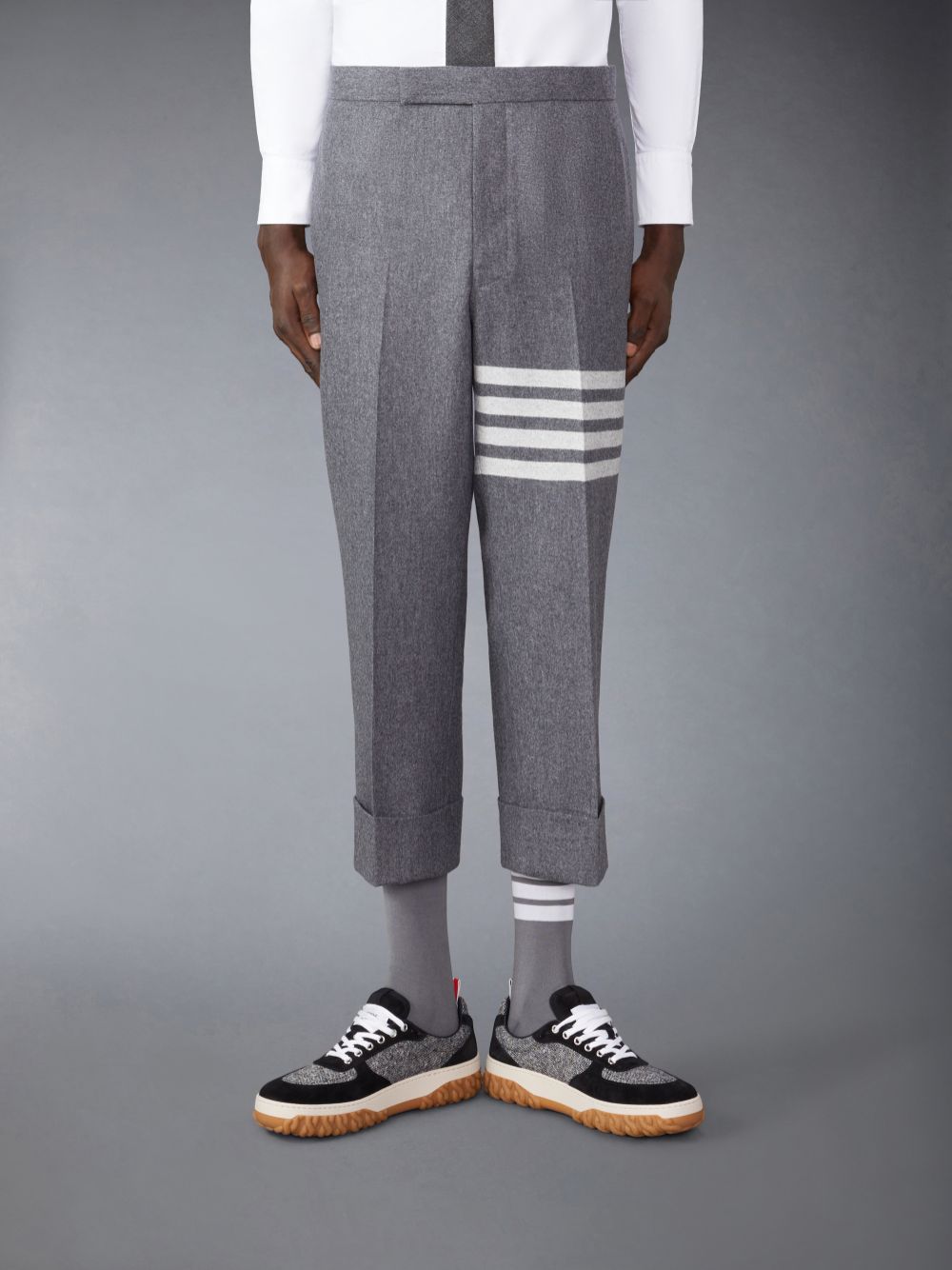 Thom Browne Flannel 4-Bar Low Rise Backstrap Uomo Pantaloni Grigie | MIQ09A65709