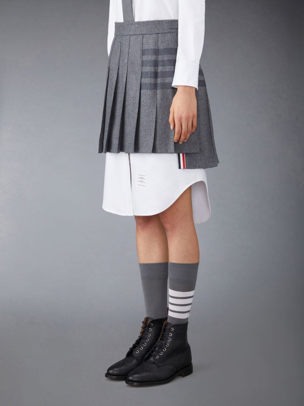 Thom Browne Flannel 4-Bar Pleated Mini Donna Gonne Grigie | GUF88O07514