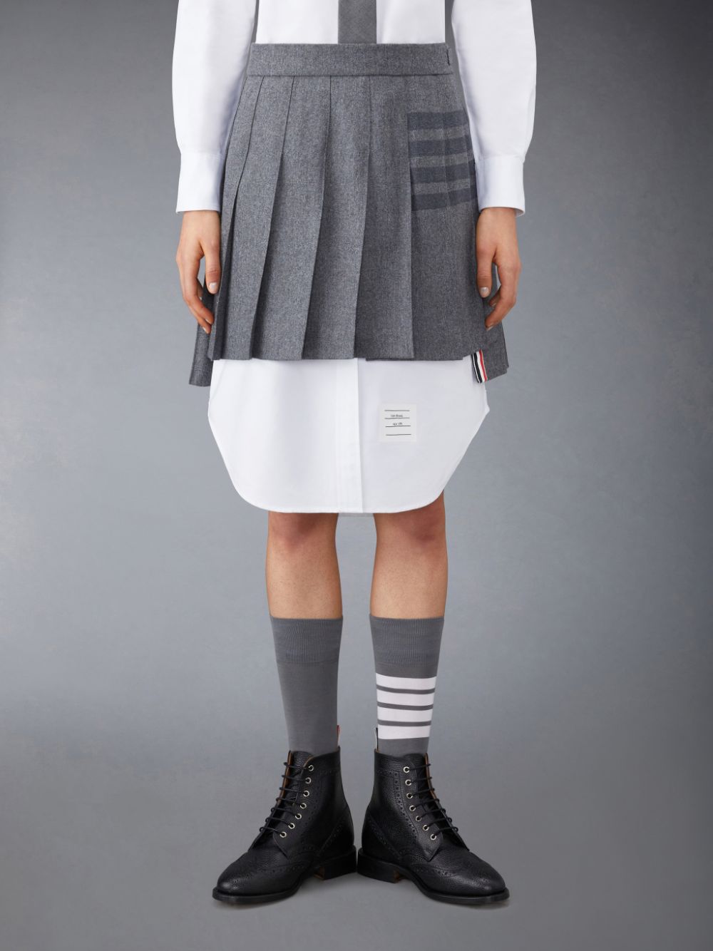 Thom Browne Flannel 4-Bar Pleated Mini Donna Gonne Grigie | GUF88O07514