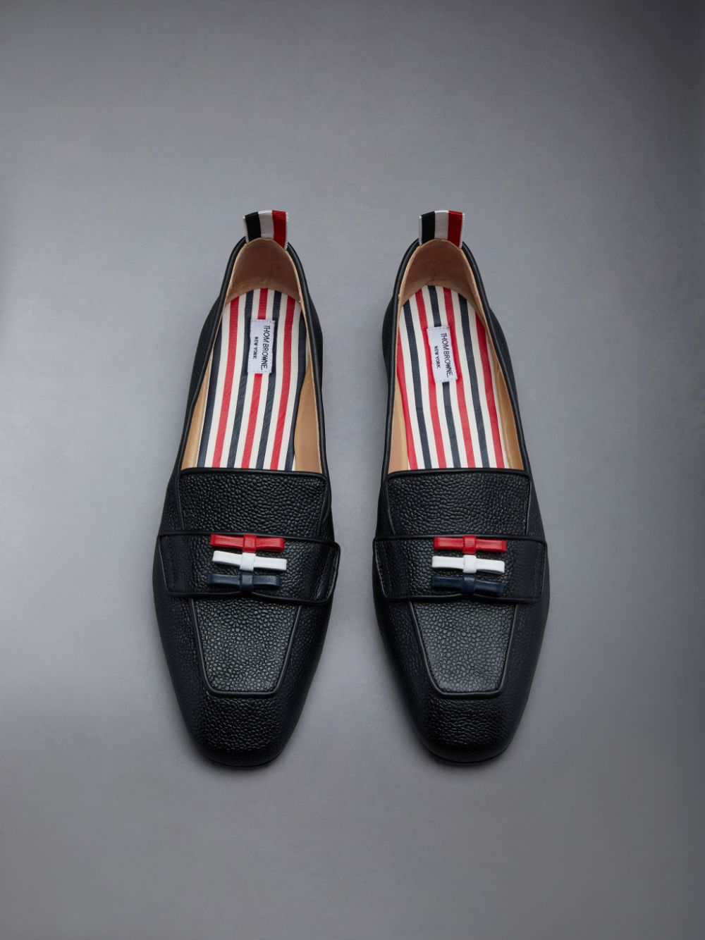 Thom Browne Flexible Leather Sole 3-Bow Donna Mocassini Nere | PTW07E04260