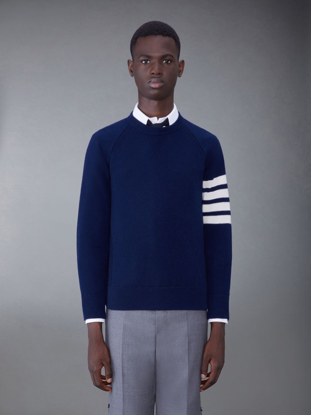 Thom Browne French Terry Cashmere 4-Bar Crewneck Uomo Pullover Blu Marino | PBG17G62941