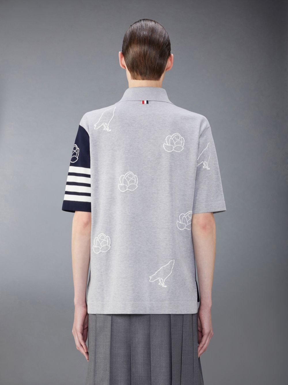 Thom Browne Funmix Cotton 4-Bar Rose and Raven Uomo Polo Blu | FXN05X23369