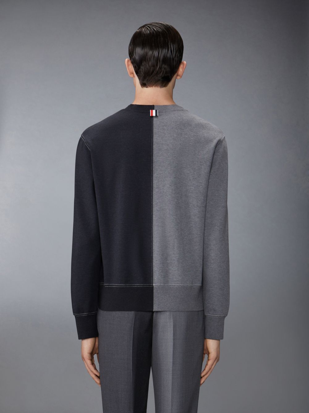 Thom Browne Funmix Cotton Milano Contrast Stitching Crew Neck Uomo Felpe Grigie | BRO71I75654