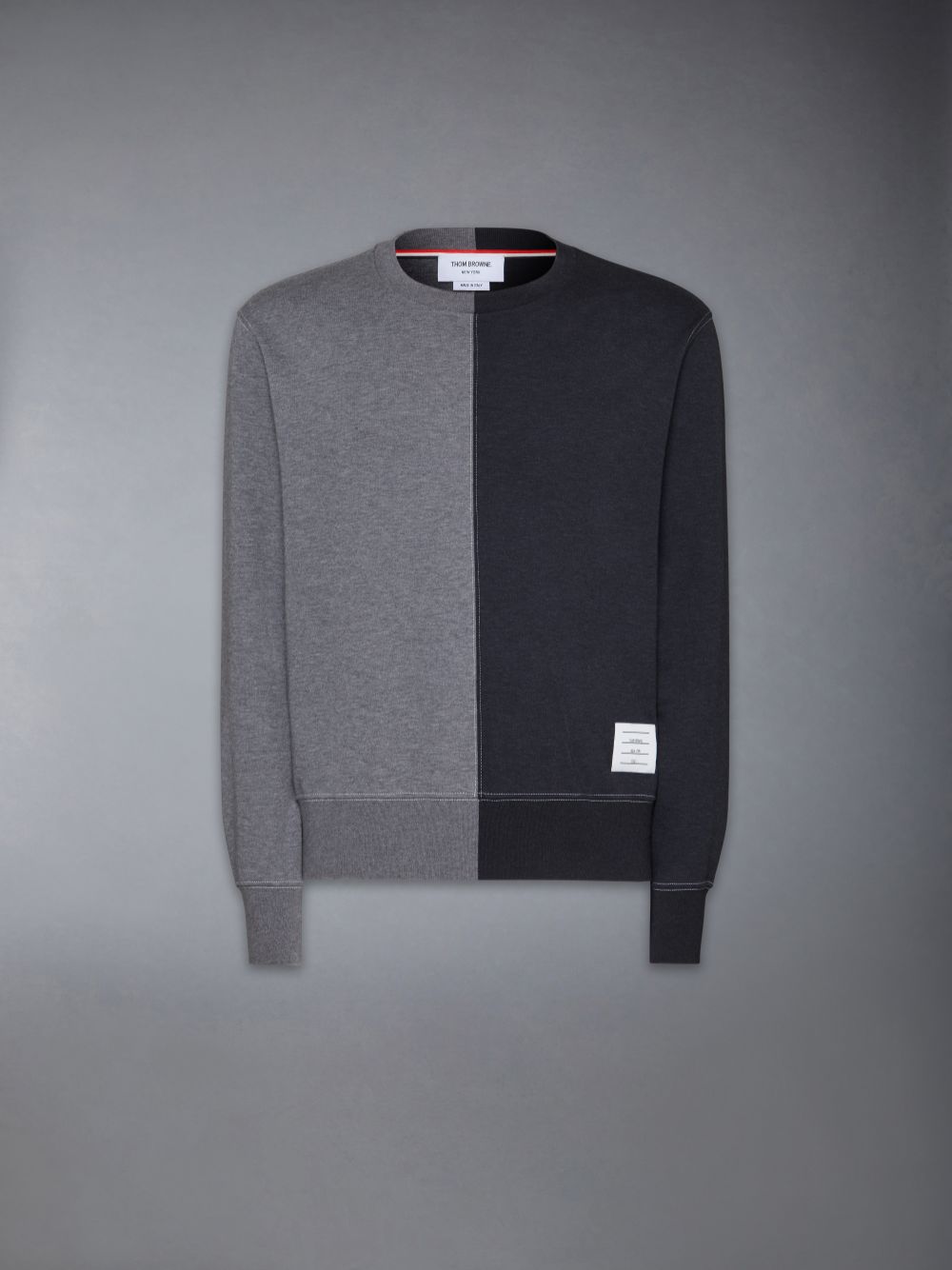 Thom Browne Funmix Cotton Milano Contrast Stitching Crew Neck Uomo Felpe Grigie | BRO71I75654