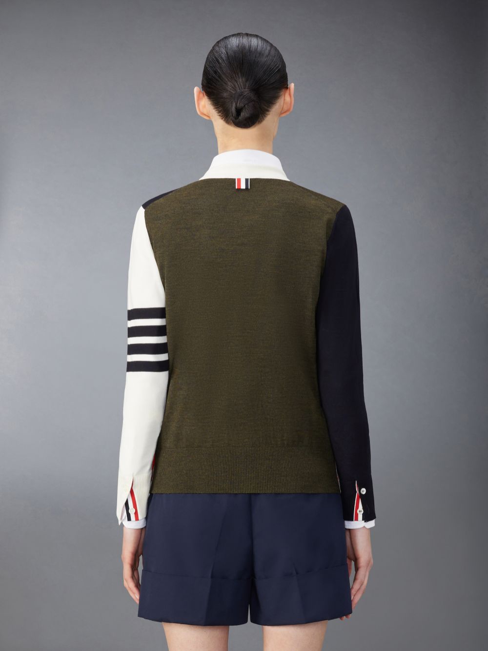 Thom Browne Funmix Fine Merino Wool 4-Bar Relaxed Fit Donna Cardigan Blu | DKN20U72177