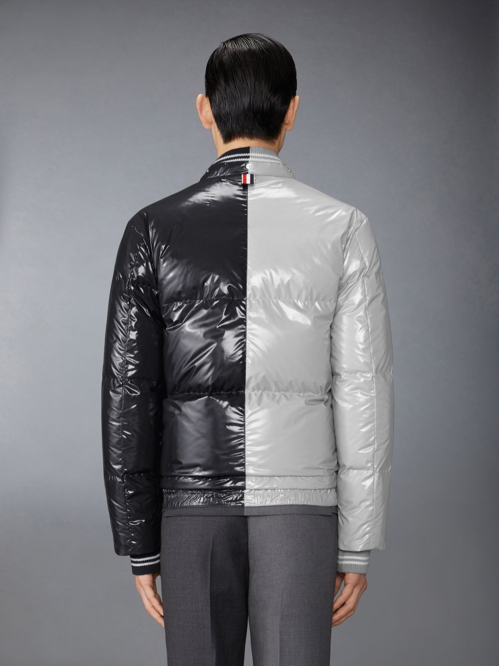 Thom Browne Funmix Glossy Tech Down Fill Detachable Hood Bomber Uomo Giacche Grigie | FOS38R01095