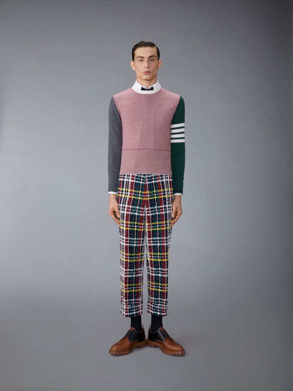 Thom Browne Funmix Merino Wool Herringbone Float Jacquard 4-Bar Classic Crew Neck Uomo Pullover Rosse | RZS71J39192