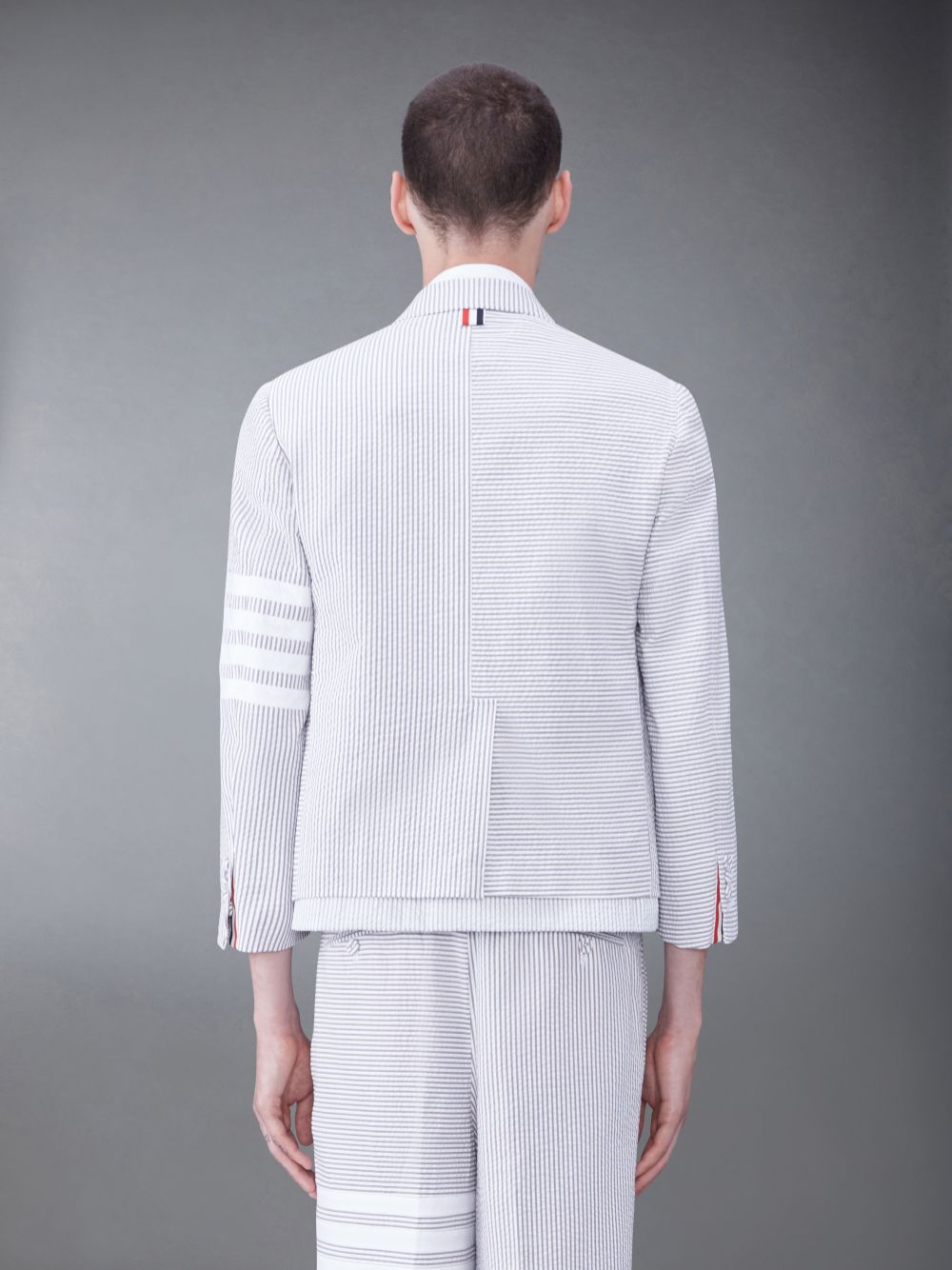 Thom Browne Funmix Seersucker 4-Bar Sack Uomo Giacche Grigie | CGJ31G44956