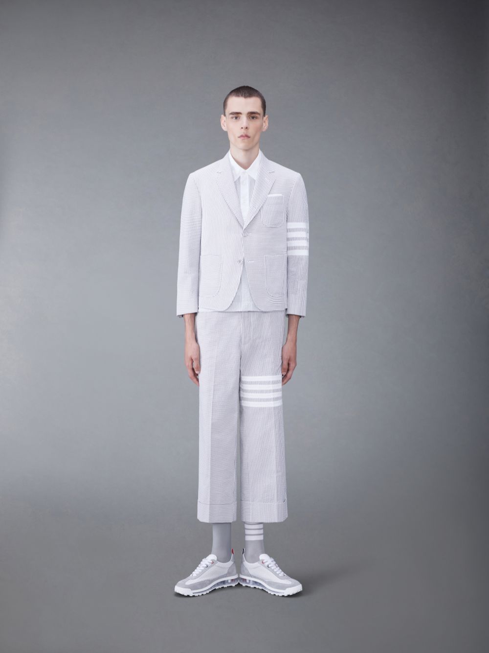 Thom Browne Funmix Seersucker 4-Bar Sack Uomo Giacche Grigie | CGJ31G44956