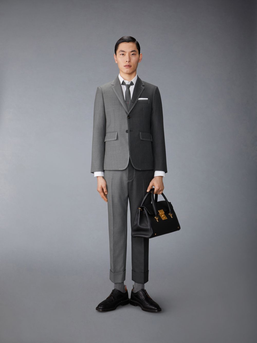 Thom Browne Funmix Twill Contrast Topstitching Classic Back Strap Uomo Pantaloni Grigie | OBJ70J17885