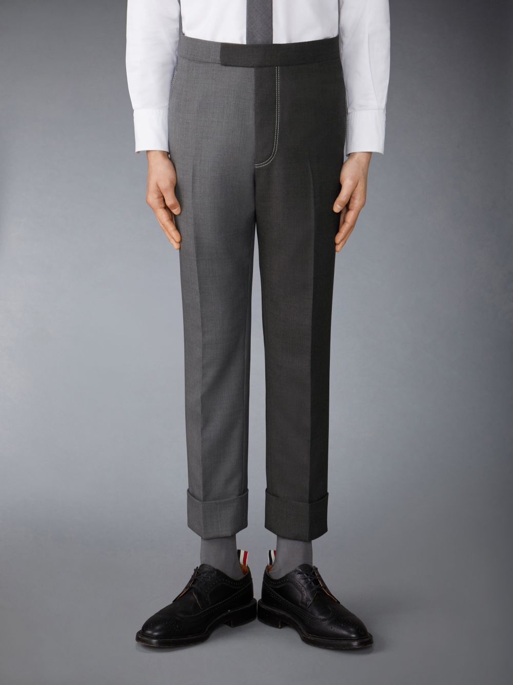 Thom Browne Funmix Twill Contrast Topstitching Classic Back Strap Uomo Pantaloni Grigie | OBJ70J17885