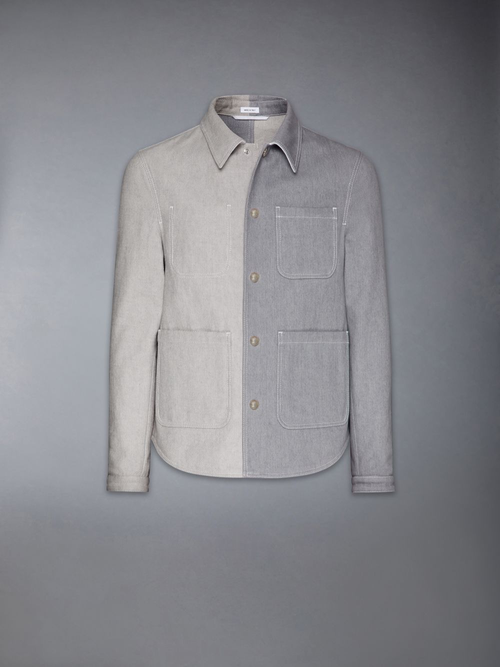 Thom Browne Funmix Washed Denim Contrast Topstitching Utility Patch Pocket Uomo Giacche Grigie | WRT55U17218