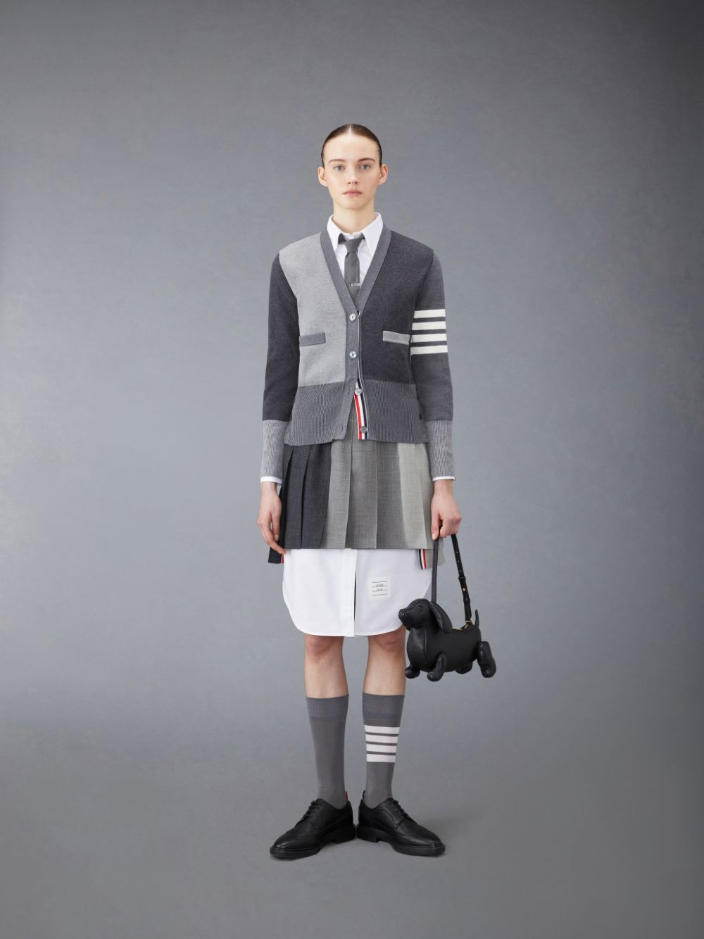 Thom Browne Funmix Wool Fresco Pleated Mini Donna Gonne Grigie | LLM77M75449