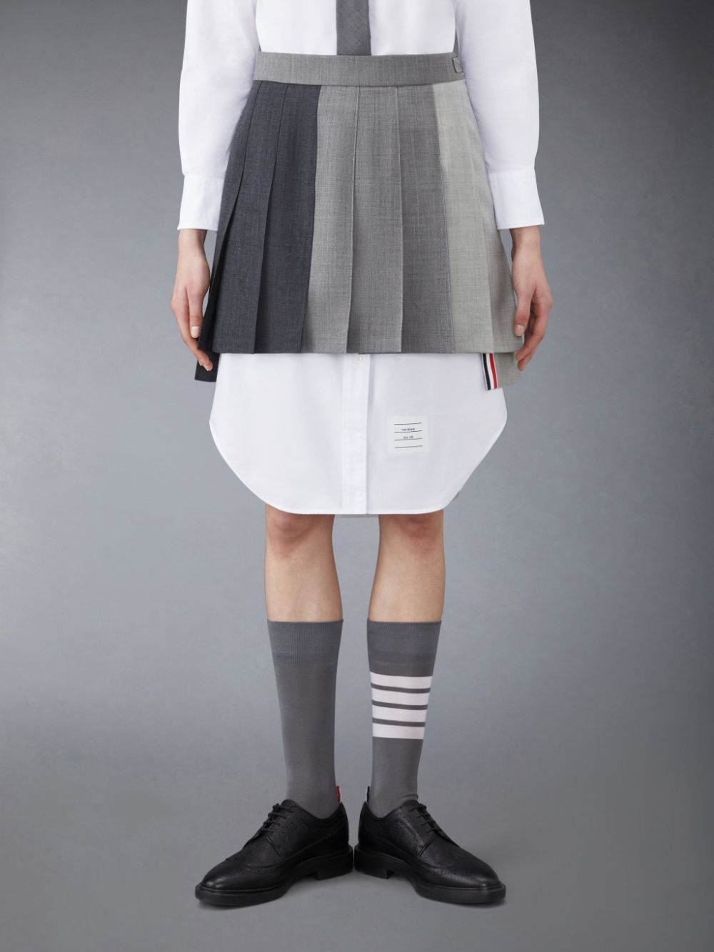 Thom Browne Funmix Wool Fresco Pleated Mini Donna Gonne Grigie | LLM77M75449