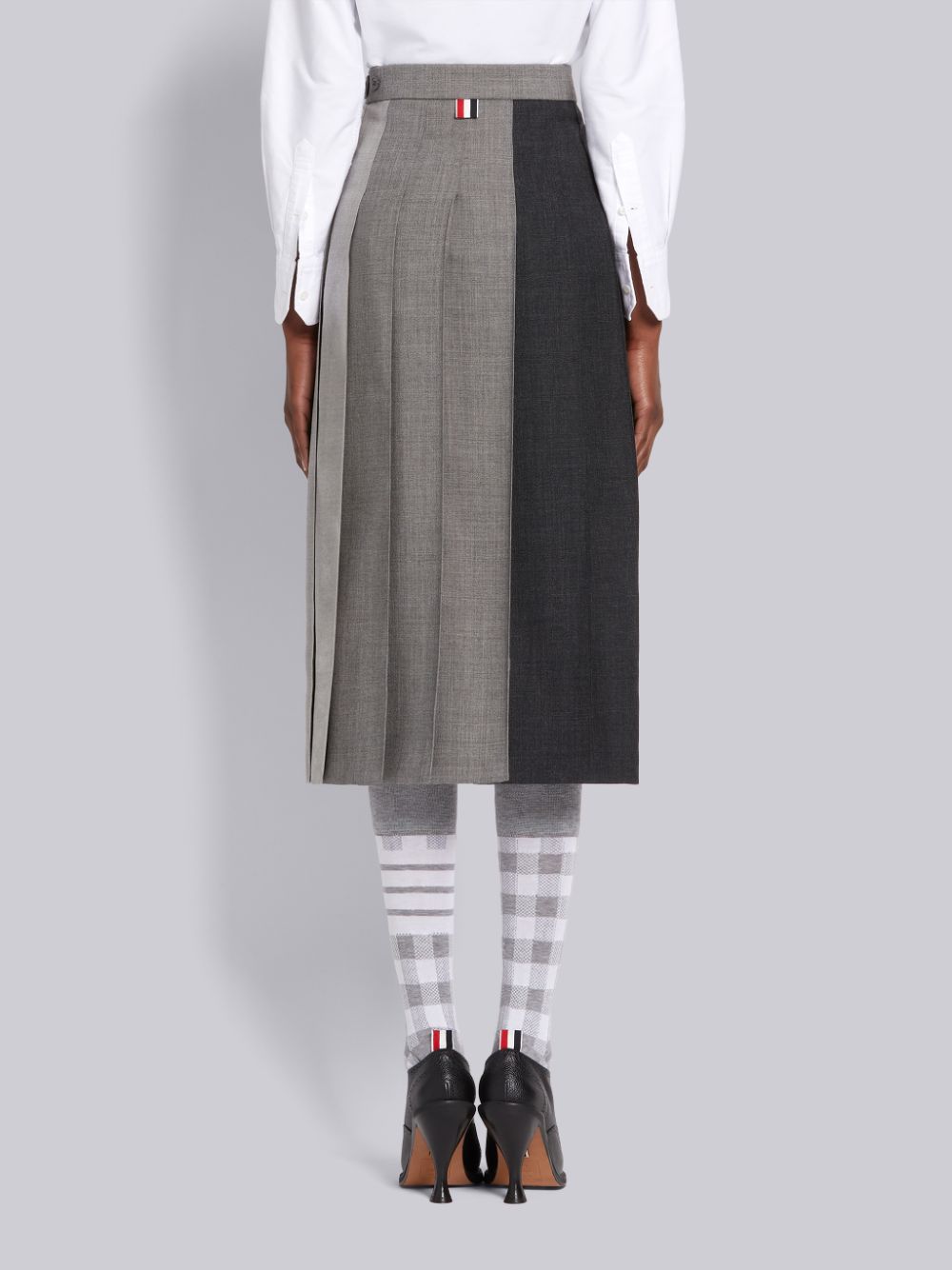 Thom Browne Grey Fun-Mix Wool 2 Ply Fresco Below Knee Classic Pleated Donna Gonne Grigie | YQU08D82814