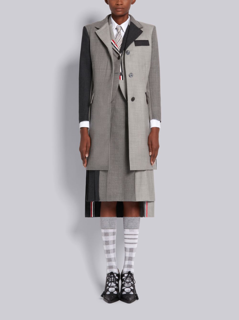 Thom Browne Grey Fun-Mix Wool 2 Ply Fresco Below Knee Classic Pleated Donna Gonne Grigie | YQU08D82814