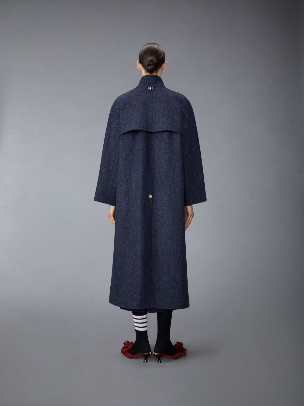 Thom Browne Herringbone Harris Tweed Midi Raglan Funnel Neck Donna Cappotti Blu | GZW85A63780