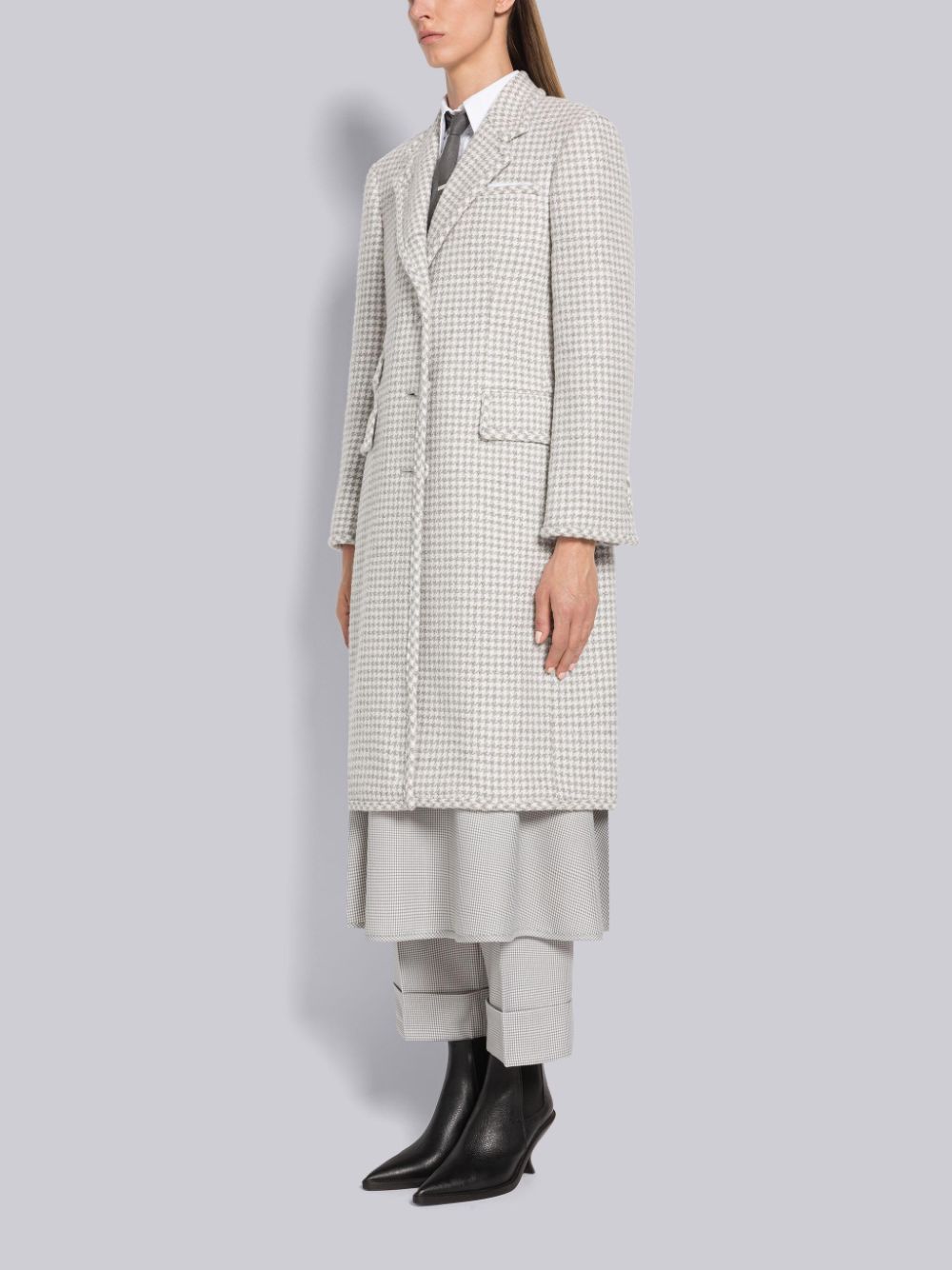 Thom Browne Houndstooth Cashmere Boucle Single Vent Donna Cappotti Grigie | OYV90X58394