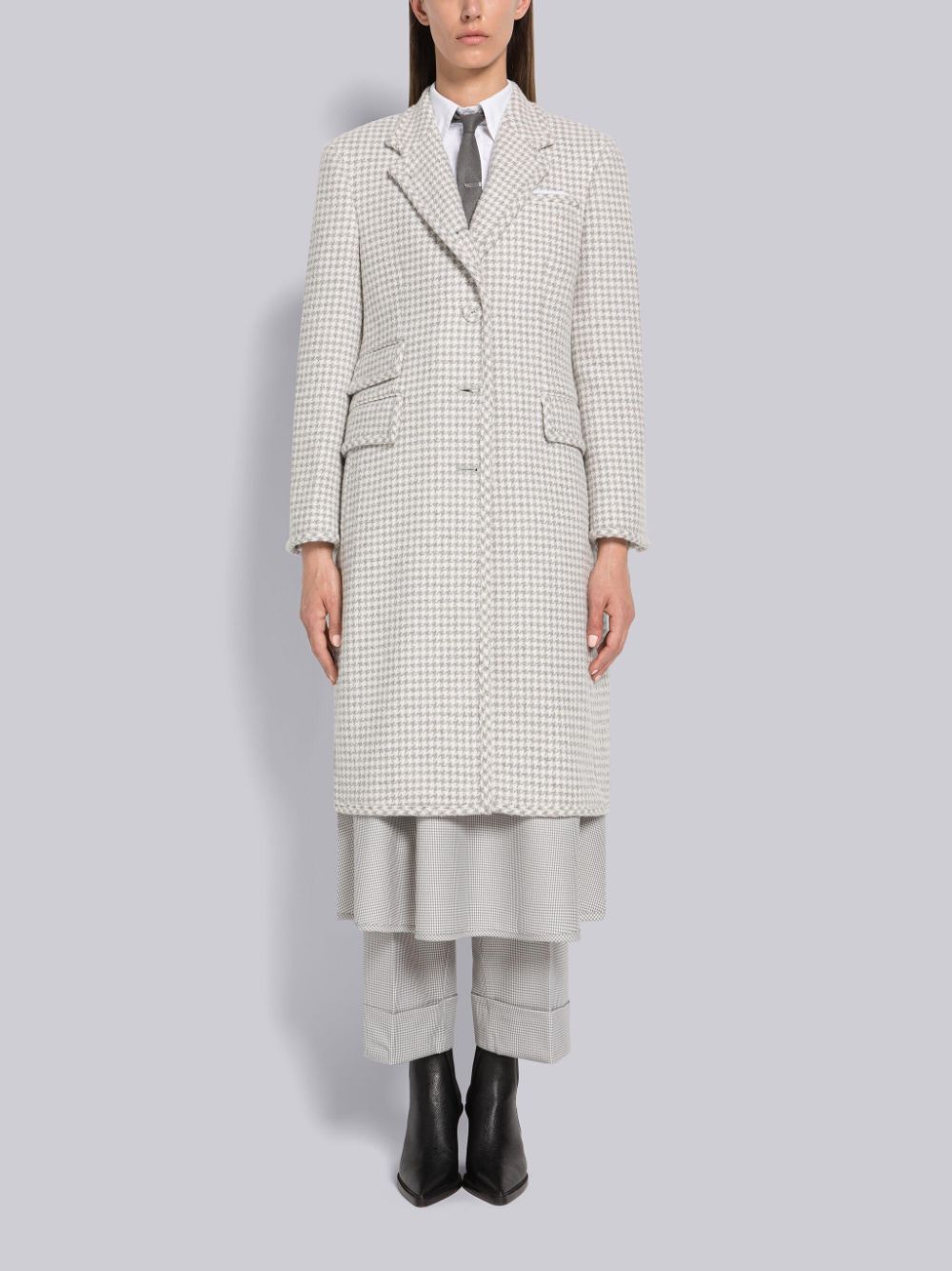 Thom Browne Houndstooth Cashmere Boucle Single Vent Donna Cappotti Grigie | OYV90X58394