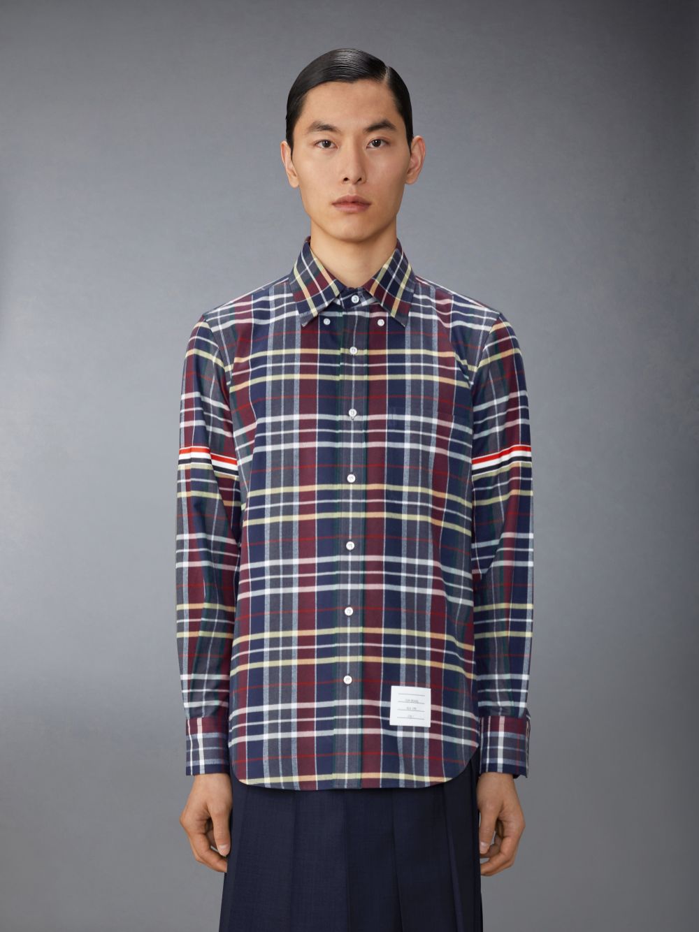 Thom Browne Hunting Tartan Cotton Flannel Armband Uomo Camicie Blu | ZMQ85C91400