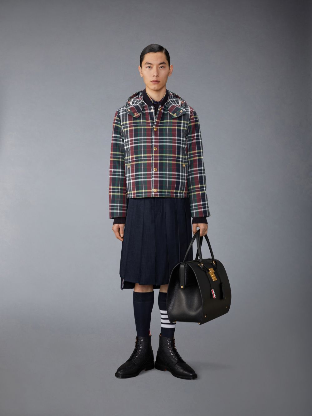 Thom Browne Hunting Tartan Cotton Flannel Armband Uomo Camicie Blu | ZMQ85C91400