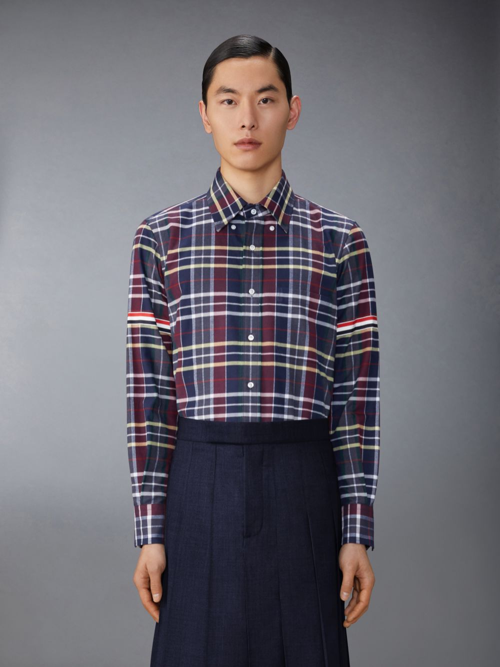 Thom Browne Hunting Tartan Cotton Flannel Armband Uomo Camicie Blu | ZMQ85C91400