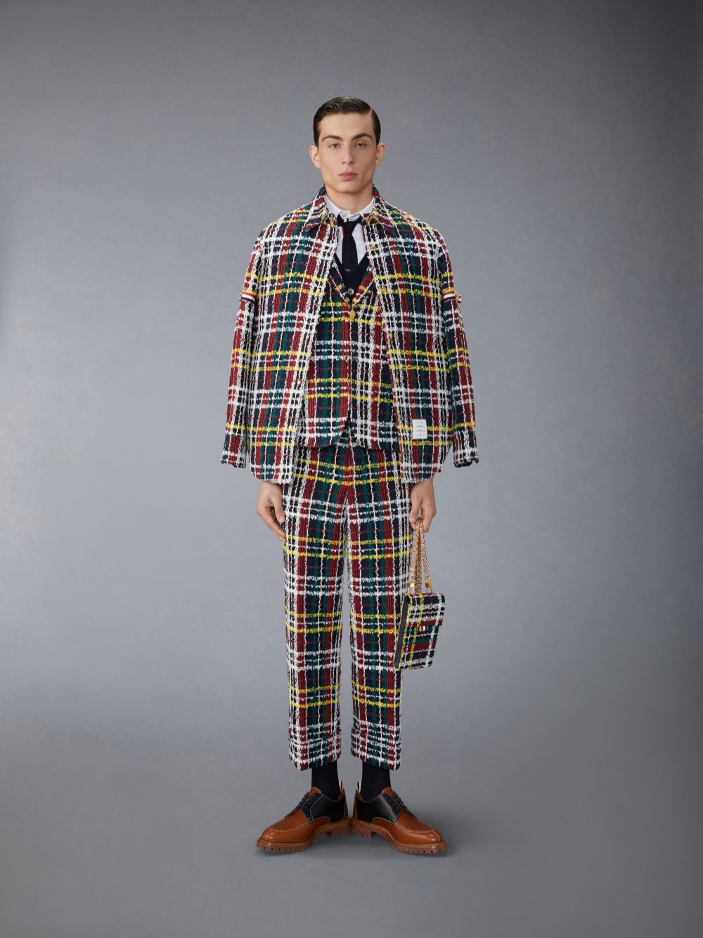 Thom Browne Hunting Tartan Eyelash Tweed Unconstructed Patch Pocket Sack Sport Uomo Cappotti Rosse | BKE03O52765