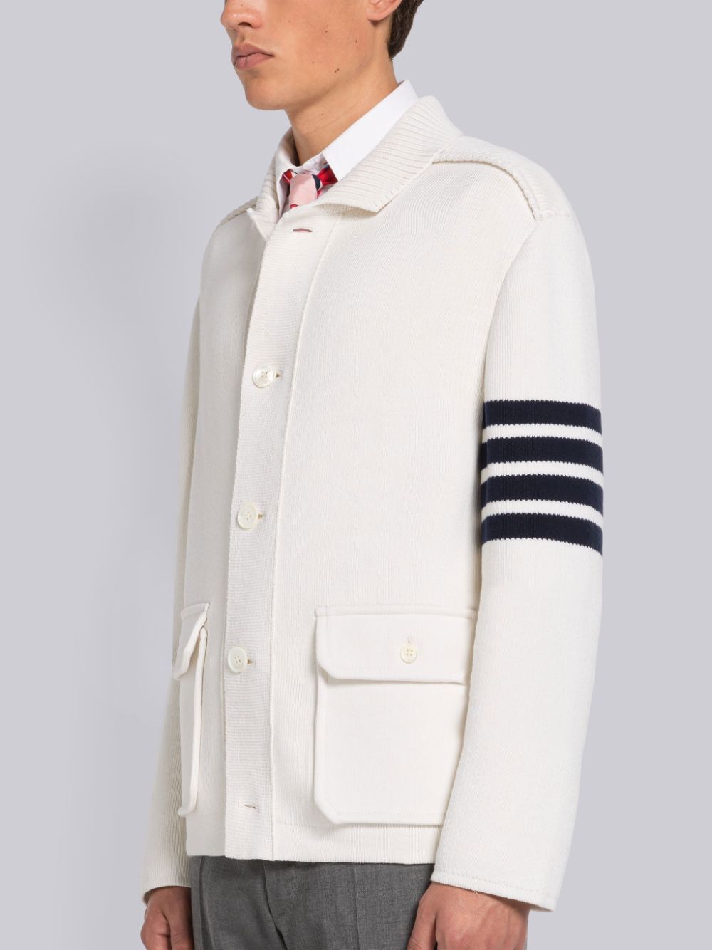 Thom Browne INTERLOCK STITCH COTTON CASHMERE 4-BAR POLO COLLAR Uomo Giacche Bianche | MWJ17M02470