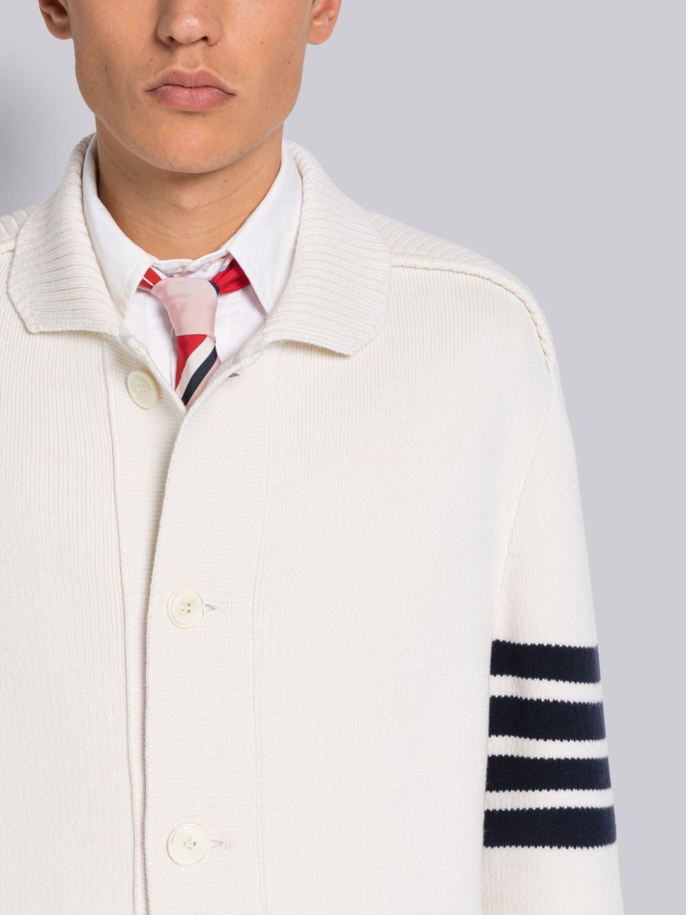 Thom Browne INTERLOCK STITCH COTTON CASHMERE 4-BAR POLO COLLAR Uomo Giacche Bianche | MWJ17M02470