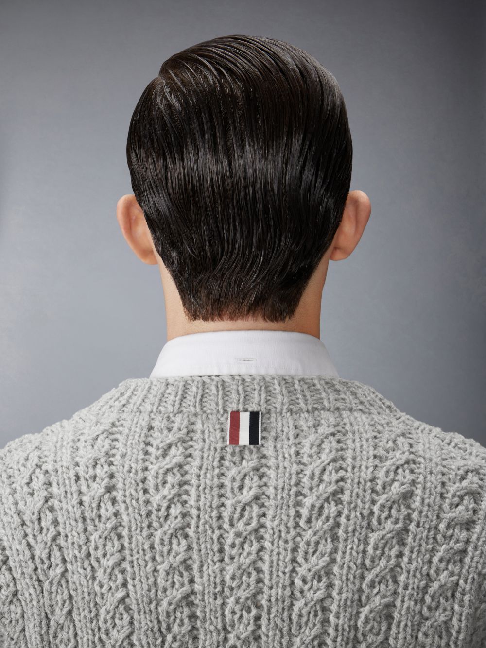 Thom Browne Irish Wool Handknit Cable Stitch Classic Uomo Cardigan Grigie | BMM45J94133