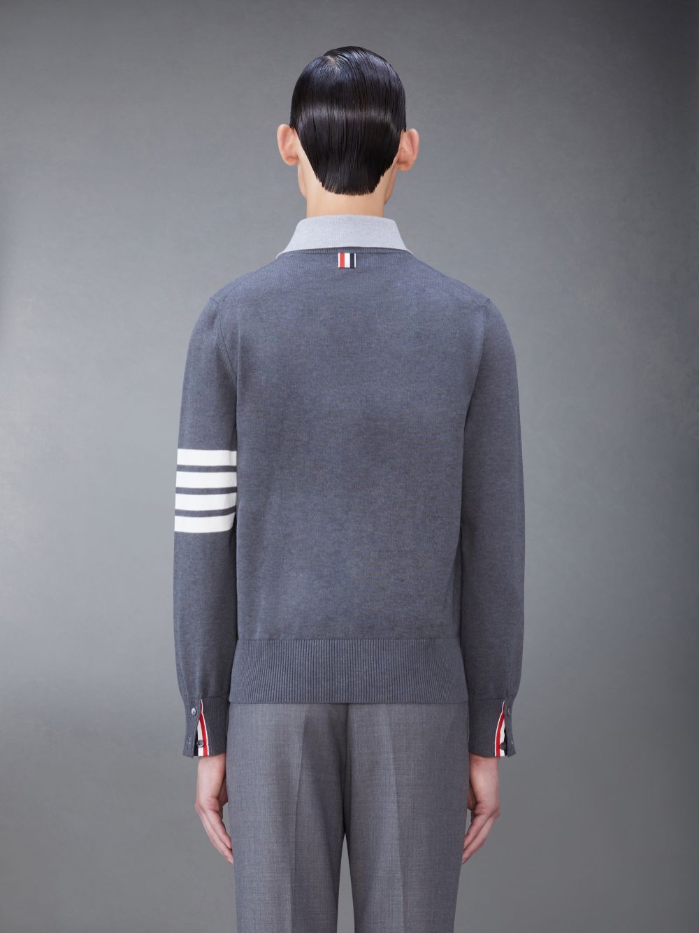 Thom Browne Jersey 4-Bar V Neck Uomo Polo Grigie | PIE01I40447