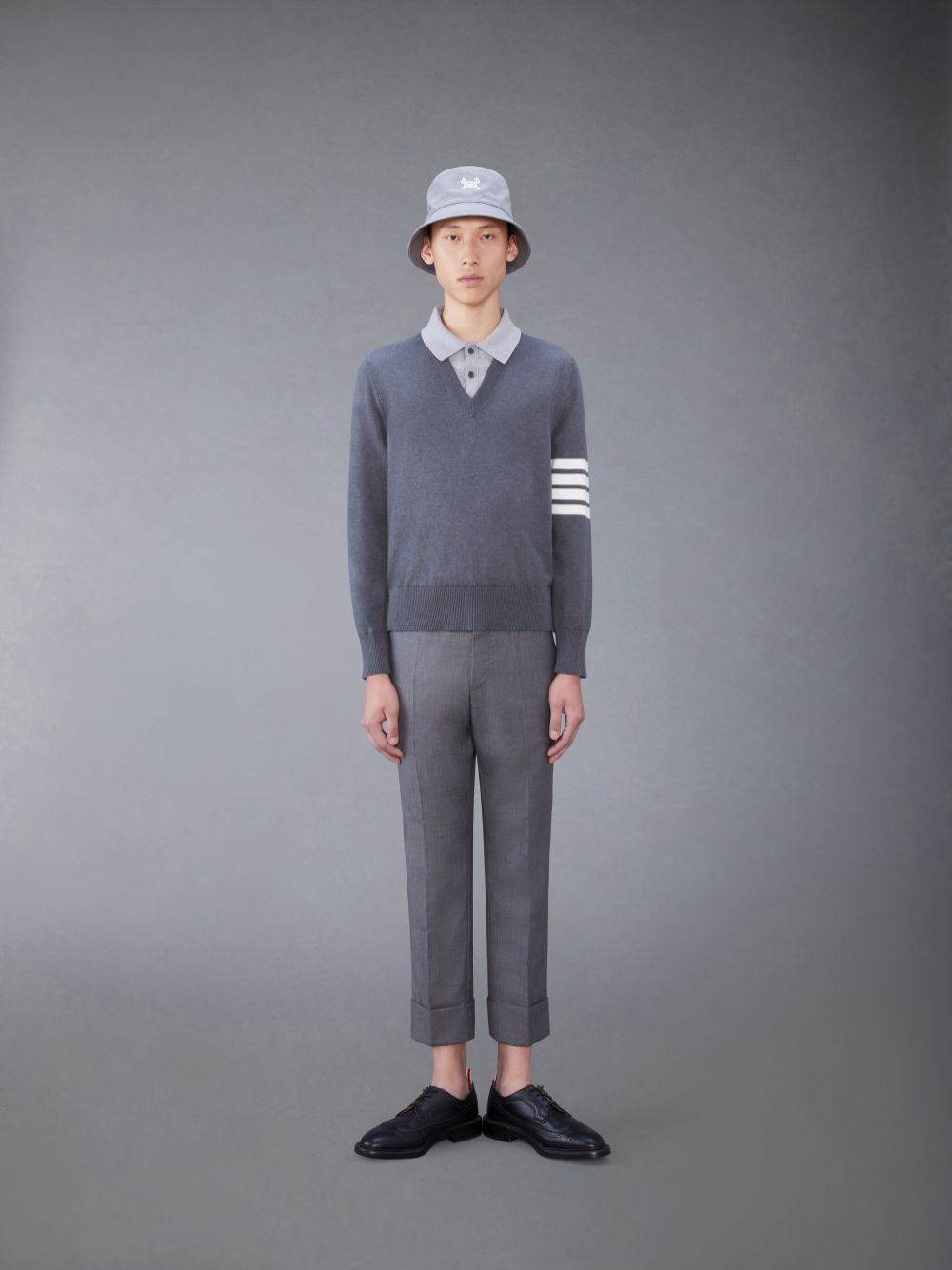 Thom Browne Jersey 4-Bar V Neck Uomo Polo Grigie | PIE01I40447