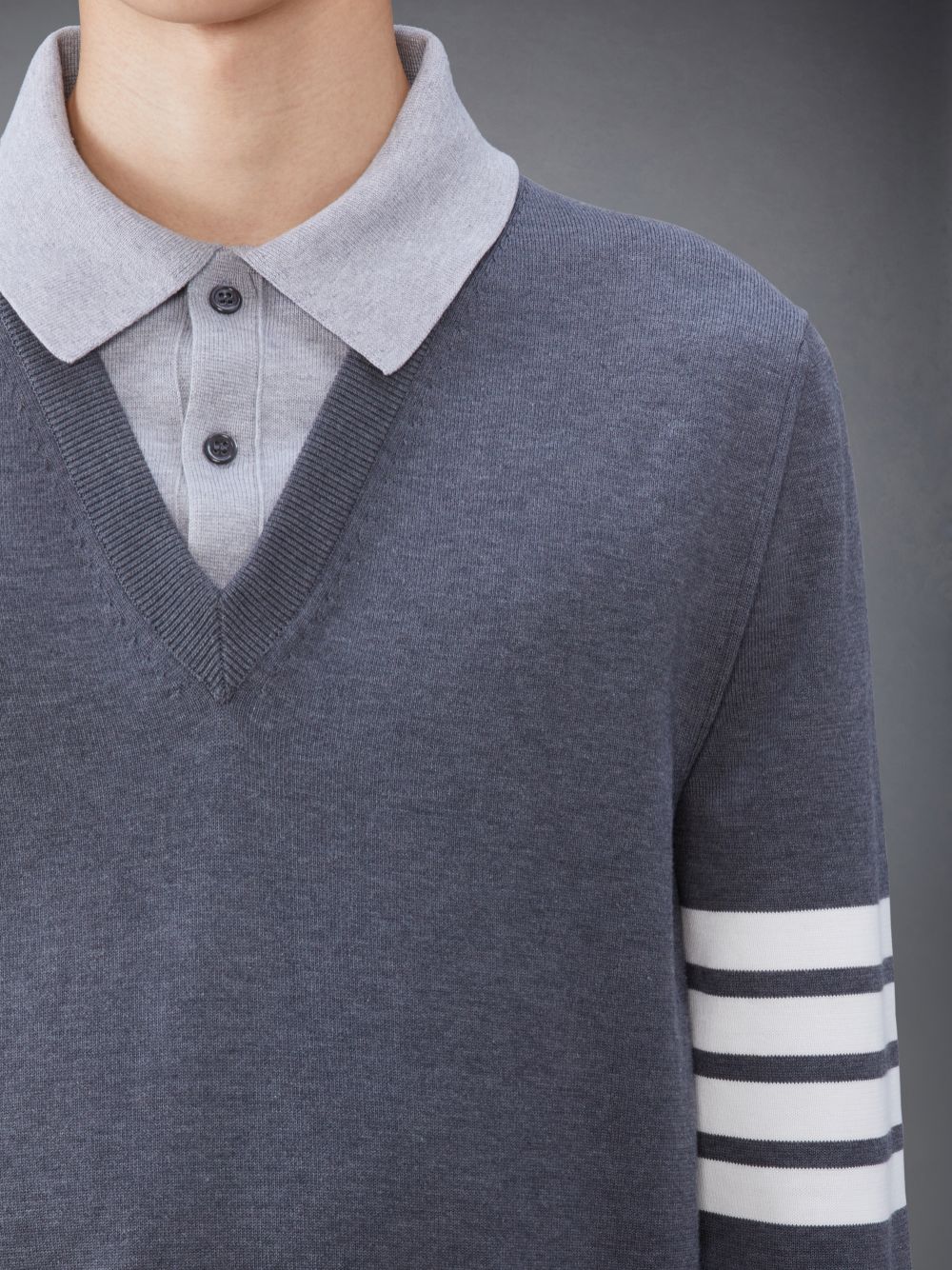 Thom Browne Jersey 4-Bar V Neck Uomo Polo Grigie | PIE01I40447