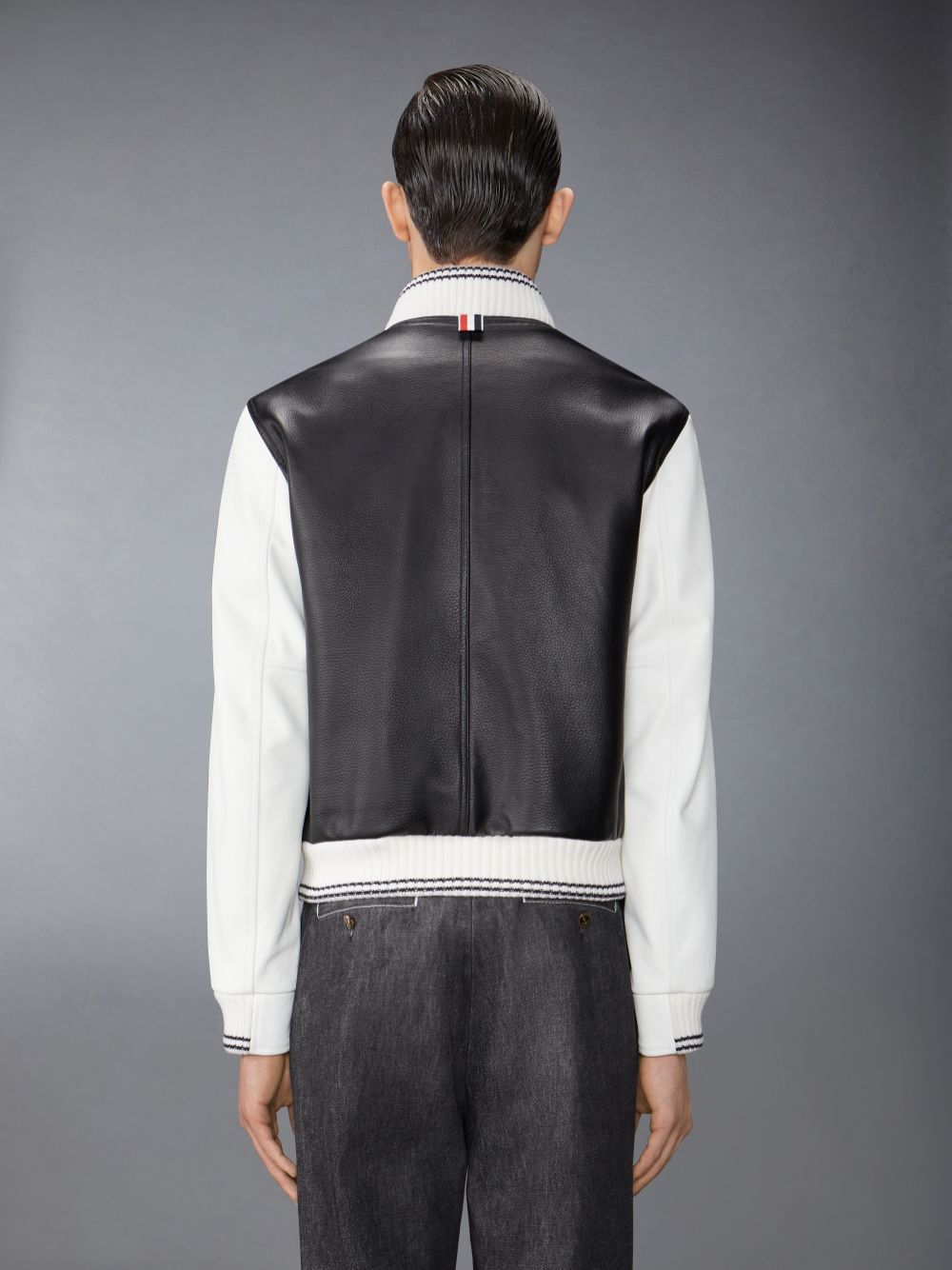 Thom Browne Lamb Grained Leather Contrast Topstitching Blouson Uomo Giacche Nere | PBN19K36271