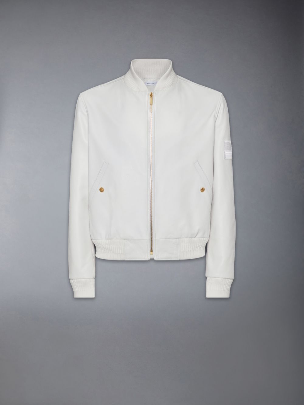 Thom Browne Lamb Grained Leather and Knit Rib Flag Patch Blouson Uomo Giacche Bianche | NFN87J76042