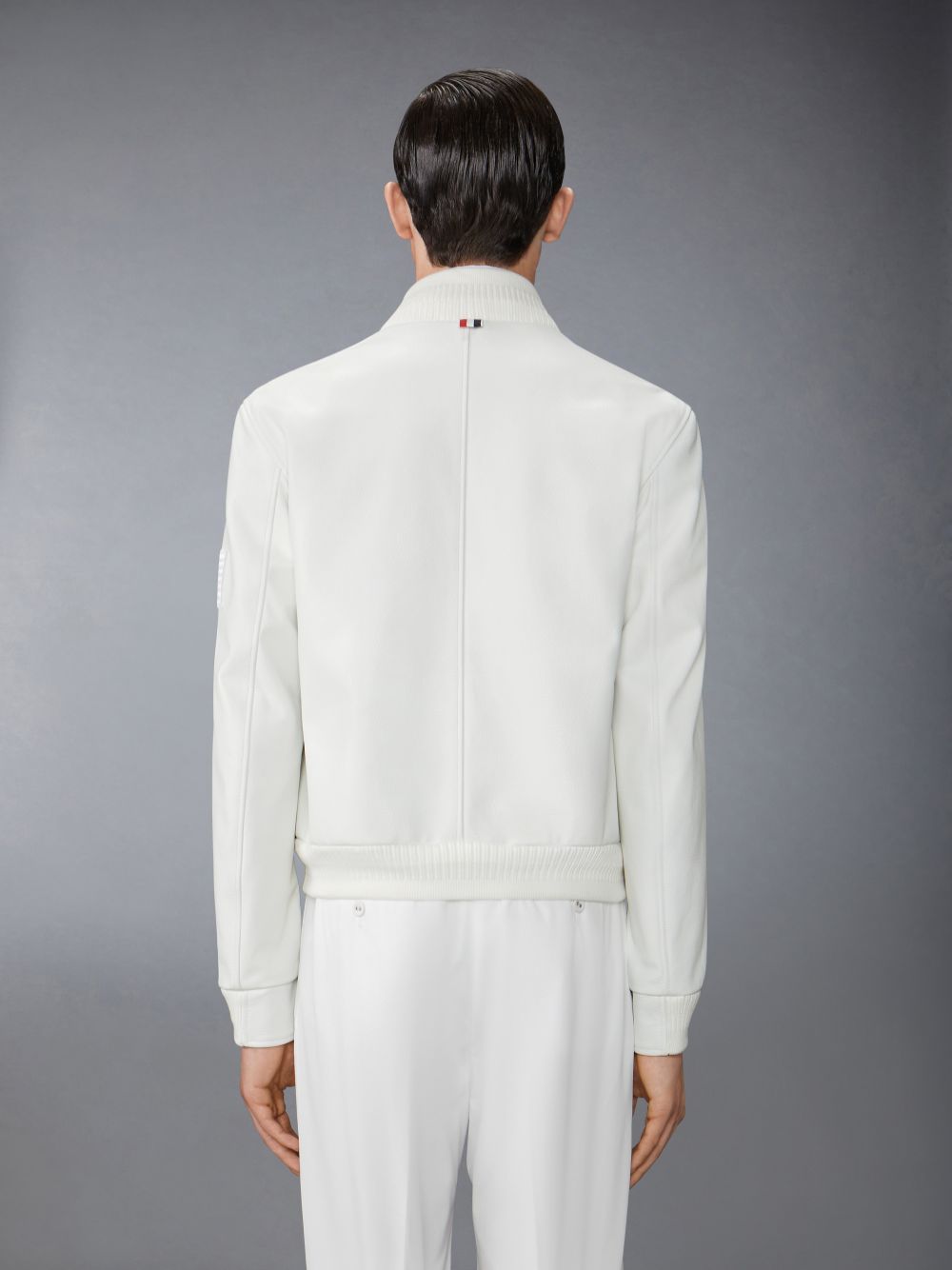 Thom Browne Lamb Grained Leather and Knit Rib Flag Patch Blouson Uomo Giacche Bianche | NFN87J76042