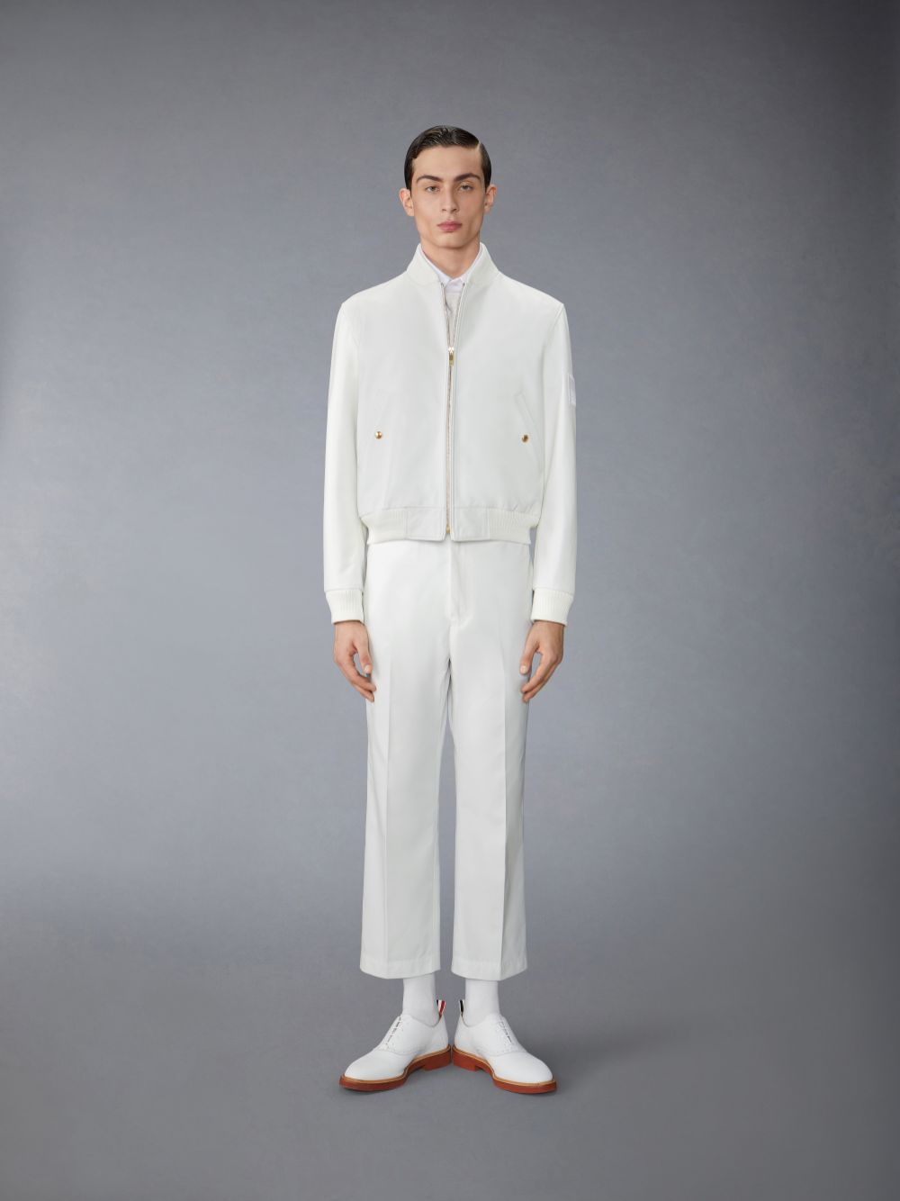 Thom Browne Lamb Grained Leather and Knit Rib Flag Patch Blouson Uomo Giacche Bianche | NFN87J76042