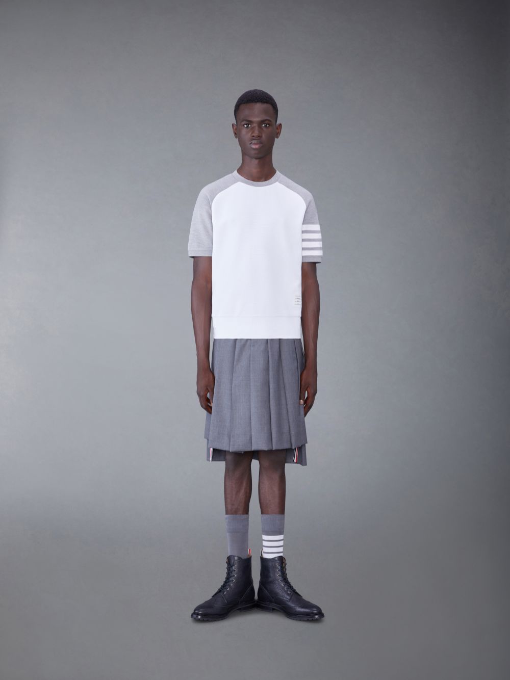 Thom Browne Light Cotton Ottoman Rib 4-Bar Saddle Short Sleeve Sweatshirt Uomo Magliette Bianche | BHD73N38305