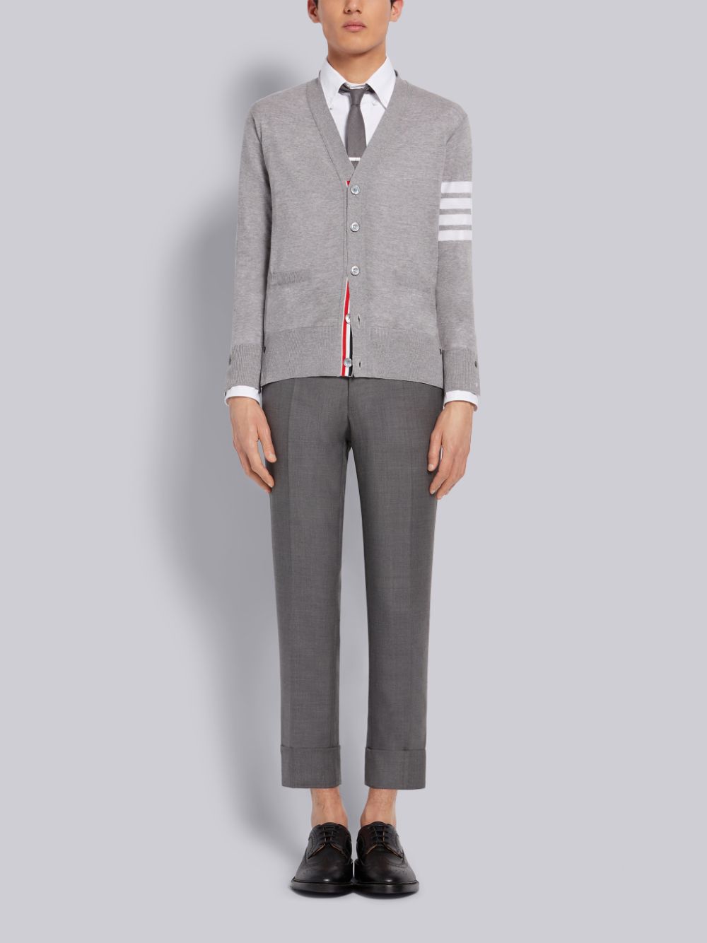 Thom Browne Light Fine Merino Wool V-Neck 4-Bar Uomo Cardigan Grigie | HFI05D76991