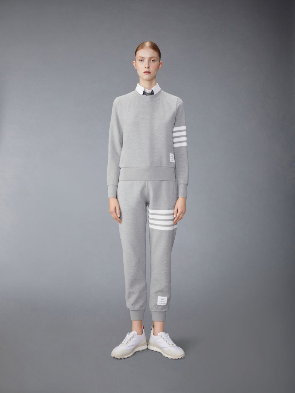 Thom Browne Light Ottoman Rib 4-Bar Crew Neck Donna Felpe Grigie | PMQ21H30741