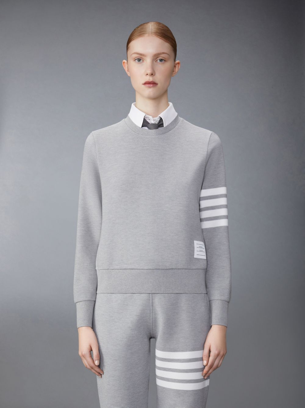 Thom Browne Light Ottoman Rib 4-Bar Crew Neck Donna Felpe Grigie | PMQ21H30741