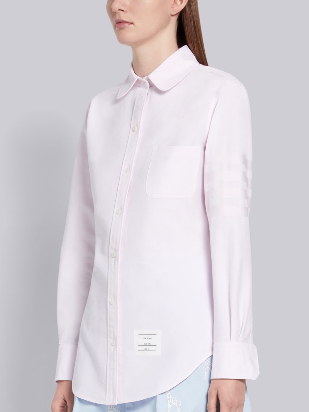 Thom Browne Light Pink Supima Cotton Oxford Satin Weave 4-Bar Long Sleeve Round Collar Donna Camicie Rosa | BNB95Y79979