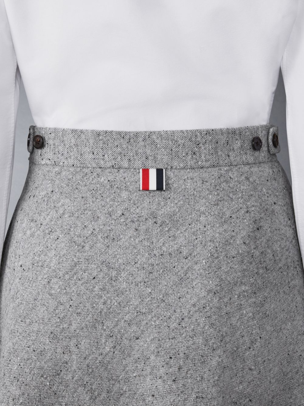 Thom Browne Light Weight Irish Donegal Tweed Midi A-line Side Tab Donna Gonne Grigie | NEJ83D43048