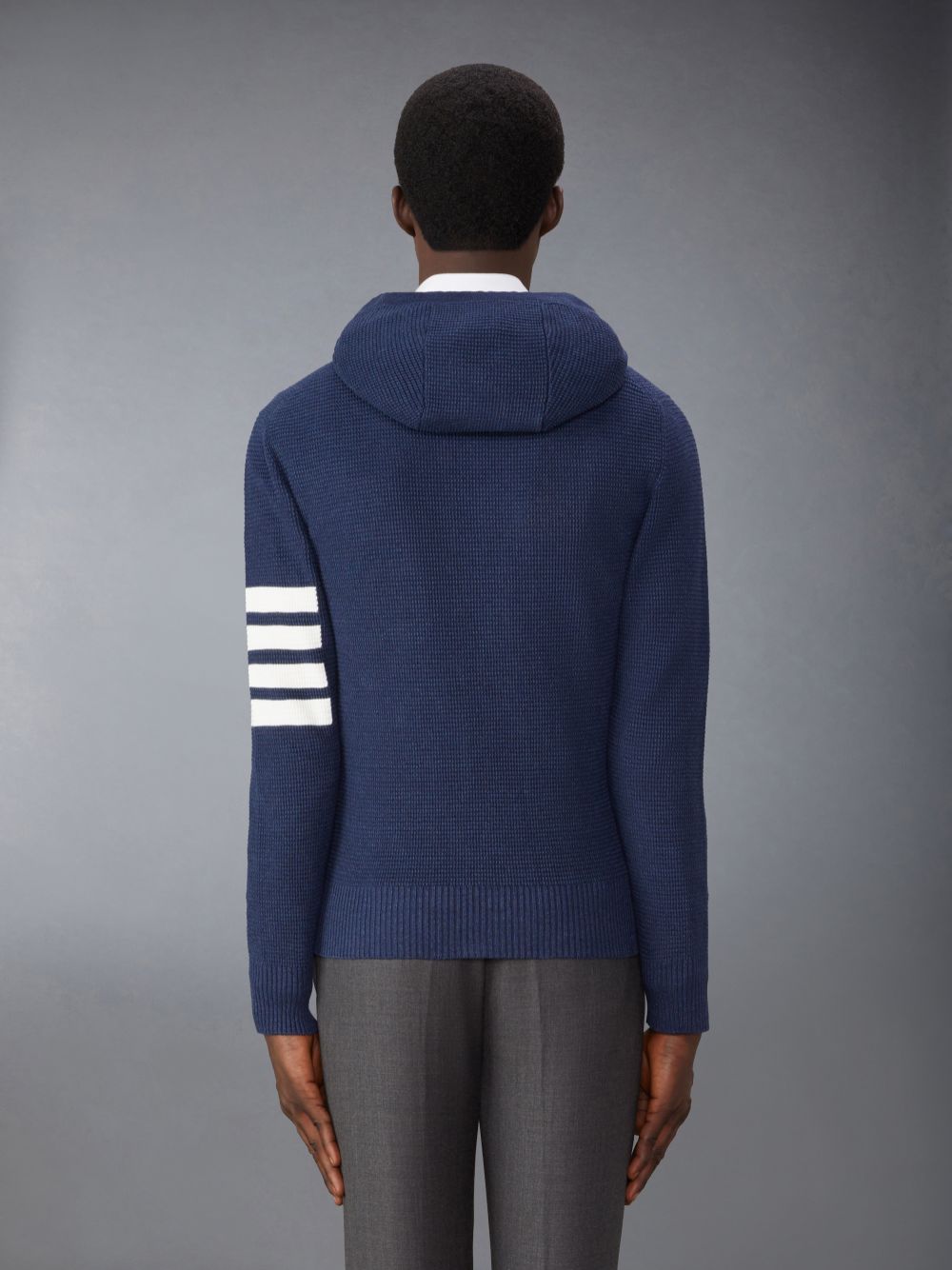 Thom Browne Linen Cotton 4-Bar Relaxed Fit Zip up Uomo Felpa con Cappuccio Blu | XRZ06B60745