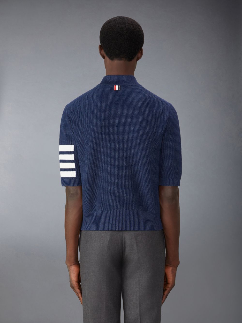 Thom Browne Linen Cotton 4-Bar Relaxed Fit Uomo Polo Blu | YGQ85R93110