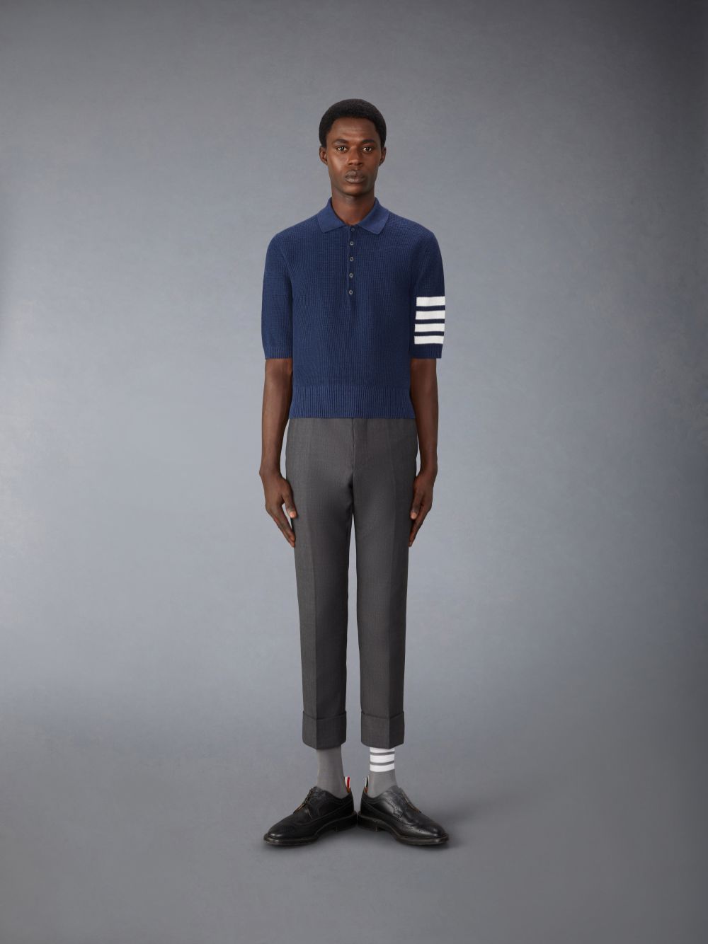 Thom Browne Linen Cotton 4-Bar Relaxed Fit Uomo Polo Blu | YGQ85R93110