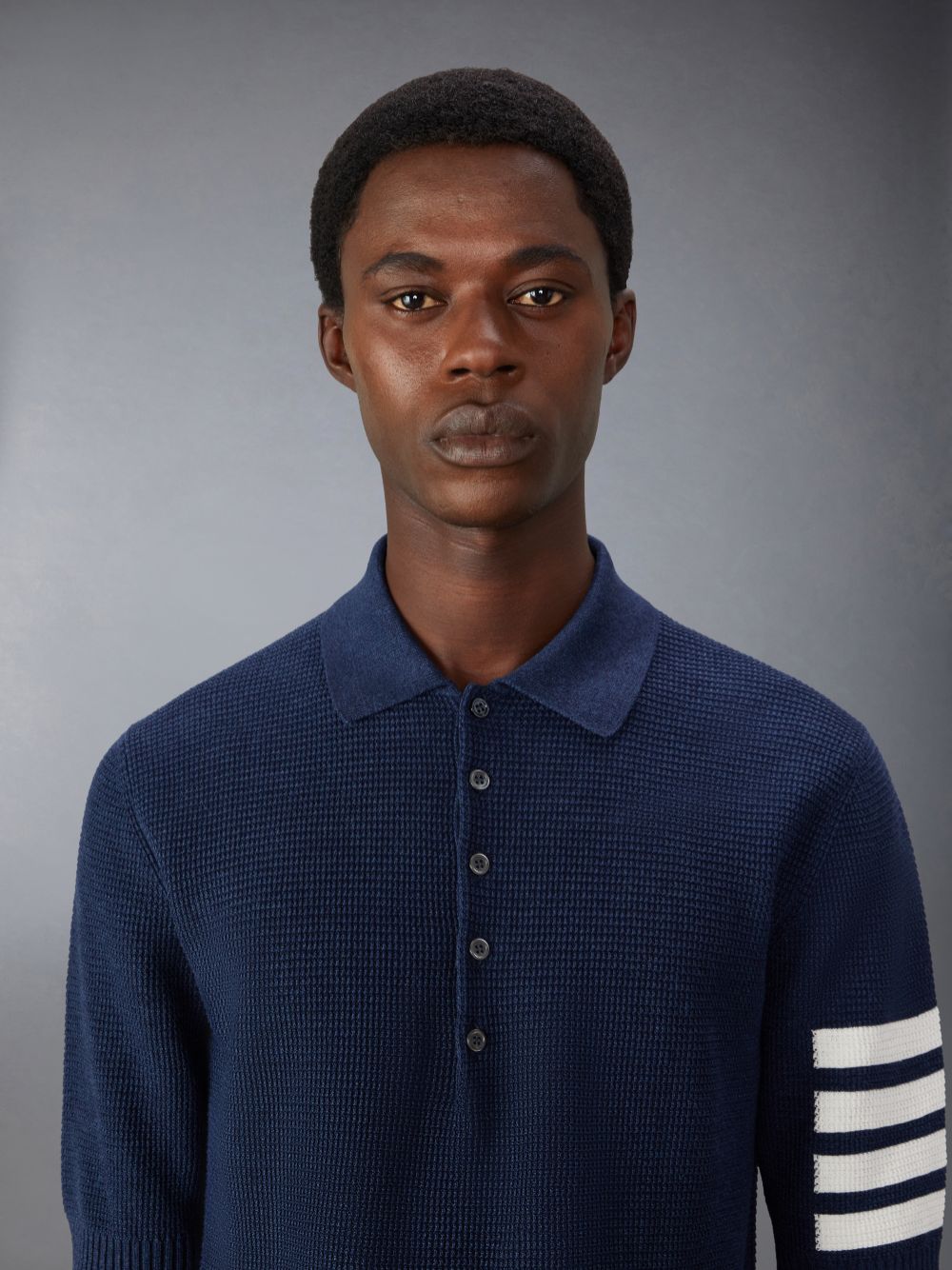 Thom Browne Linen Cotton 4-Bar Relaxed Fit Uomo Polo Blu | YGQ85R93110