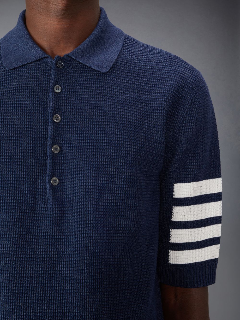 Thom Browne Linen Cotton 4-Bar Relaxed Fit Uomo Polo Blu | YGQ85R93110