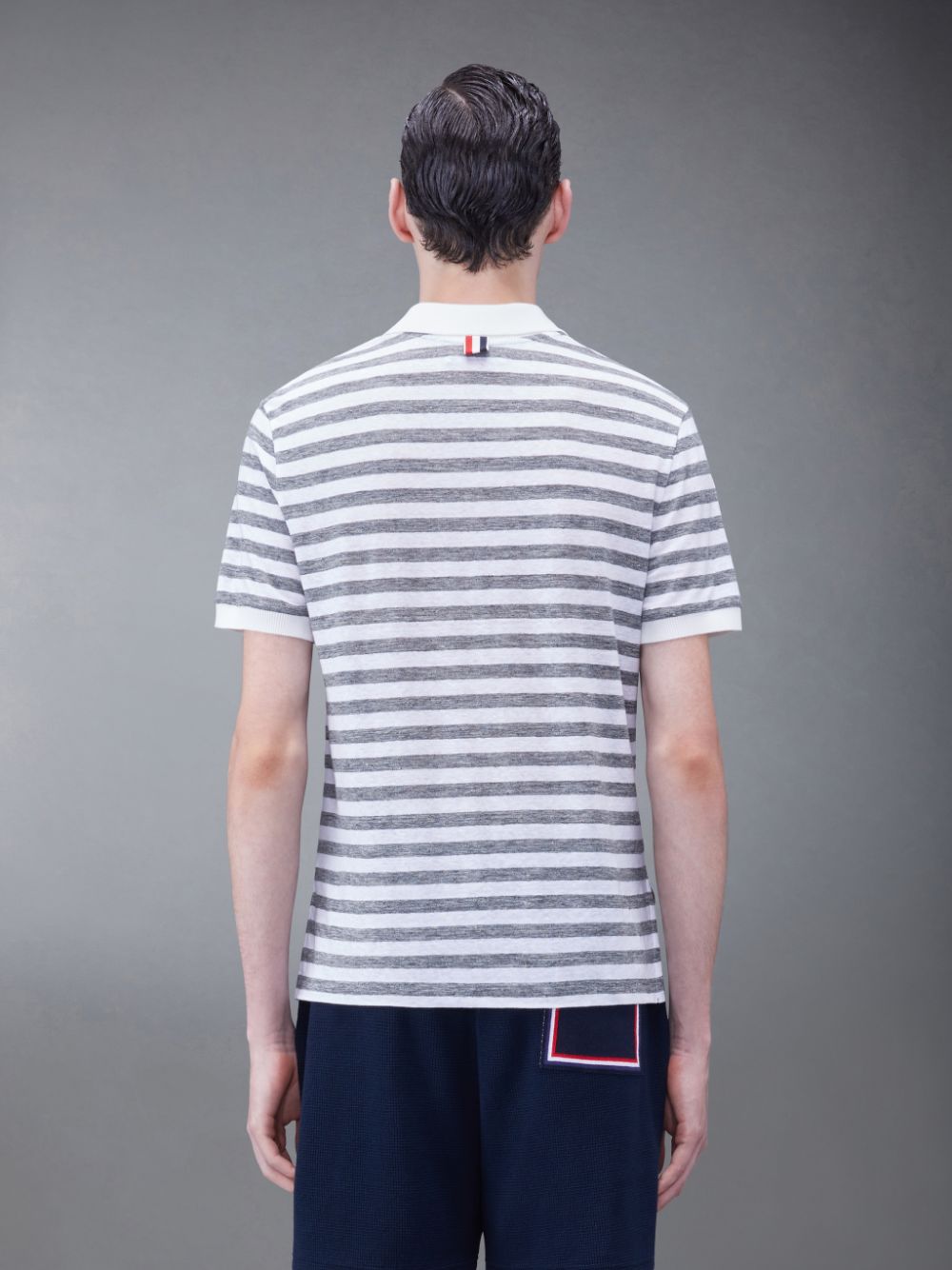 Thom Browne Linen Jersey Short Sleeve Striped Uomo Polo Grigie | QYV32I42073