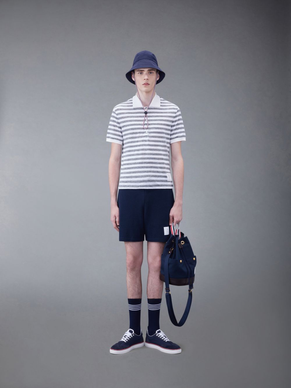 Thom Browne Linen Jersey Short Sleeve Striped Uomo Polo Grigie | QYV32I42073